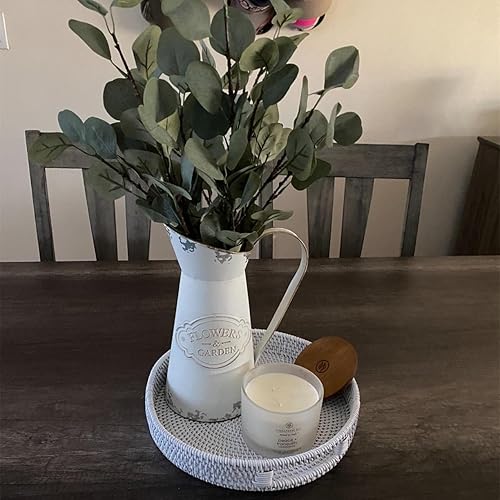 Miniatura 5 de Bandeja redonda de ratán de 11.8 pulgadas, bandeja otomana, bandeja tejida con asas recortadas, cesta de mimbre para servir, cal