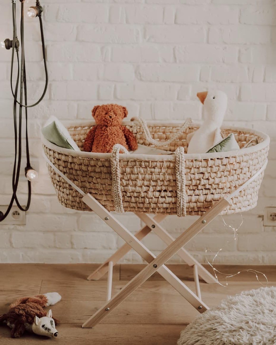 Culla con supporto e materasso, set regalo premium per baby shower (natural stand)