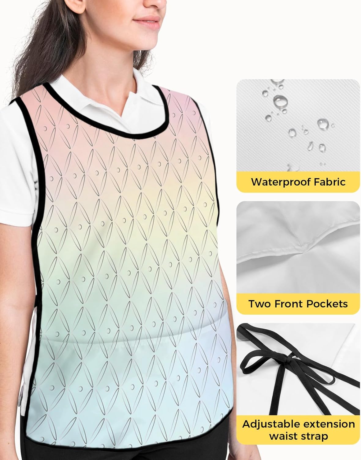 Geometric Striped Cobbler Aprons with 2 Pockets for Women Men, Retro Multi Colored Green Pink Red