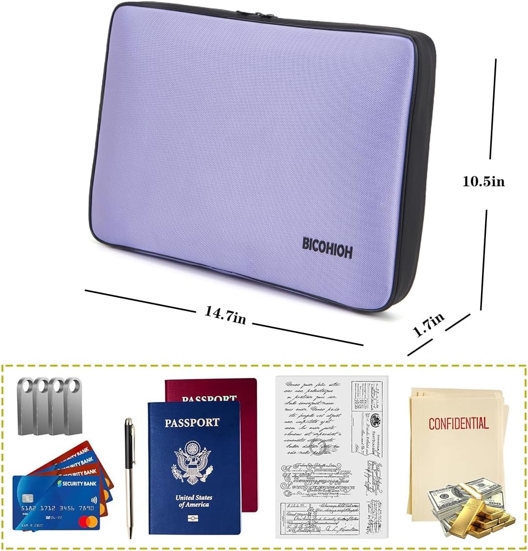 Portable Document Bag, Important Document Organizer, Storage Pouch File Folder for Important Papers, Emergency Binder, Birth Certificates, Social Security Cards, Passports, Photos (Purple;)