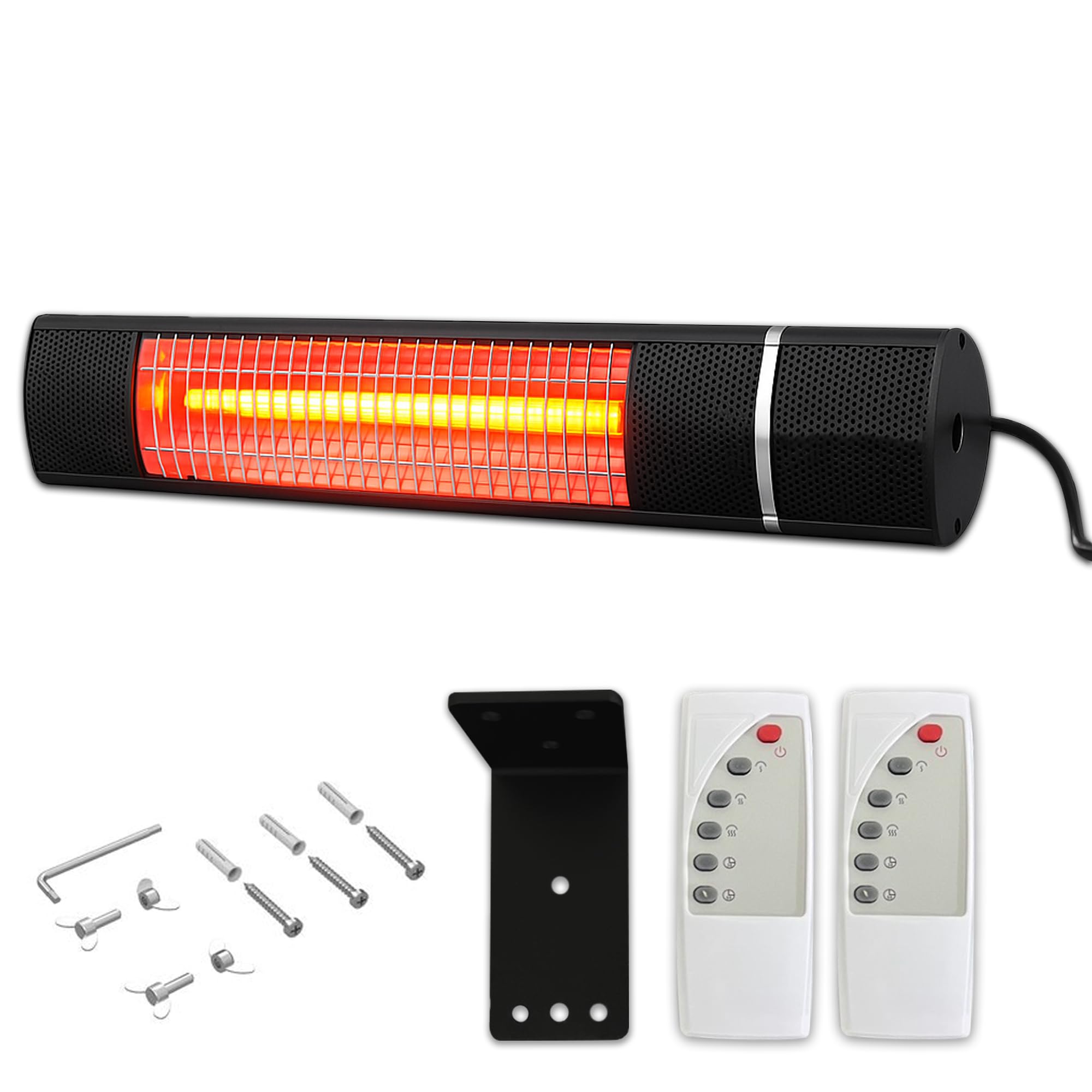 Wall Mounted Electric Patio Heater with Remote Control | 2000W Carbon Infrared Outdoor & Indoor Heater | 3 Heat Settings 750W/1500W/2000W | IP65 Waterproof | Graphene Lamp | Black (Black)