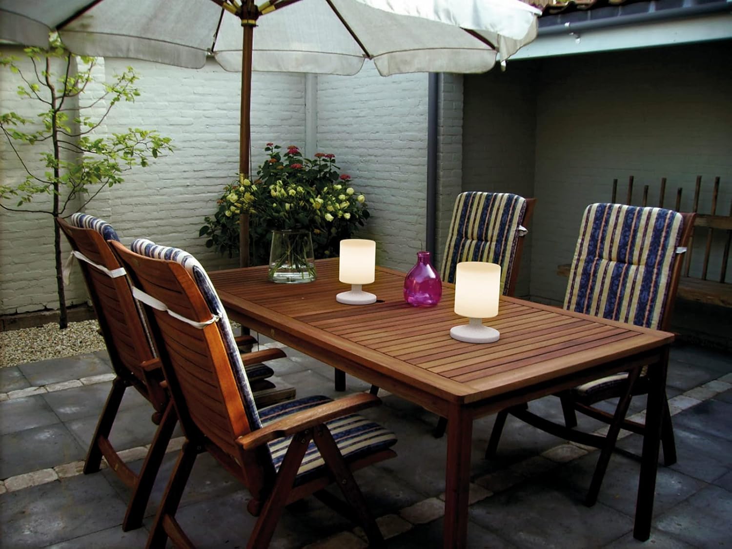 Lamp on an outdoor dining table