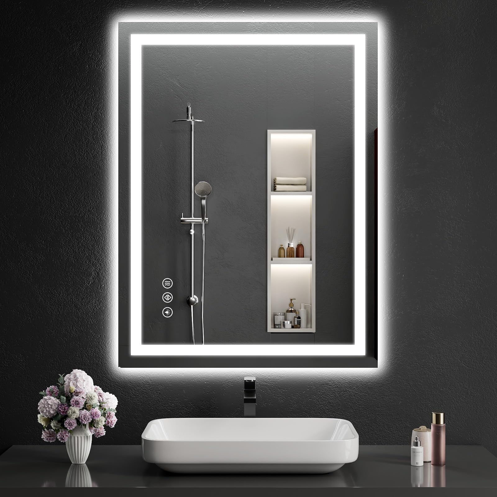 40"x30" LED Bathroom Mirror with Lights, Dimmable, Anti-Fog, Lighted Bathroom Vanity Mirror for Wall, Backlit + Front Lit, Memory Function, Shatter-Proof, Tempered Glass
