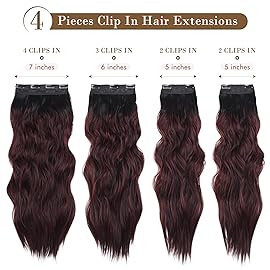 REECHO Hair Extensions, 4PCS Clip in Hair Extensions HE001 Natural Soft Synthetic Hairpieces for Women, Dark Burgundy