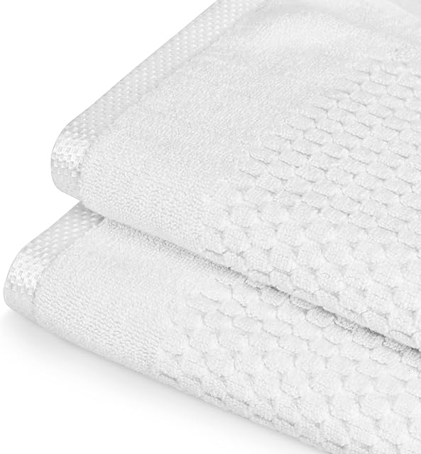 Weave Essentials 2 Pc Terry Bath Mat - 50x80cm, 100% Ring Spun Cotton Shower Mat, Luxury Plush & Premium Bath Mats, High Absorbent & Machine Washable Bathroom Mat - (White)