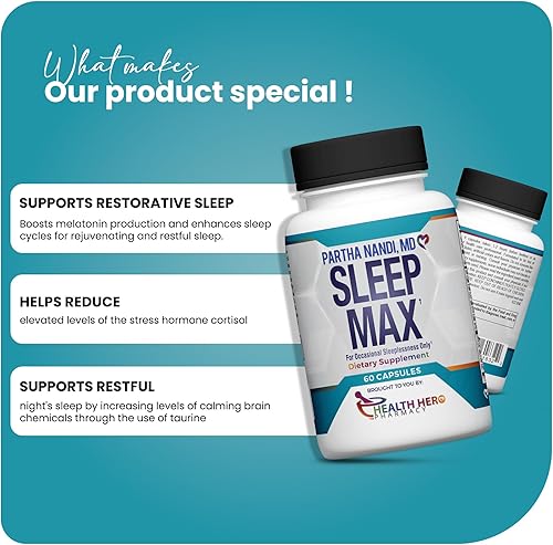 Miniatura 4 de Sleep Max - Ayuda natural para dormir Magnesio, GABA, 5-HTP y taurina Suplemento para sueño REM y sueño profundo sin melatonina Ayuda a base de