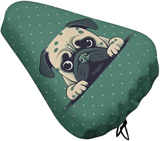 Pug Green Polka Dot Waterproof Bike Seat Cover with Drawstring | Easy To Install Bicycle Seat Rain Cover Washable Oxford Bike Saddle Cover Waterproof Dustproof Cycle Seat Cover for Women Men