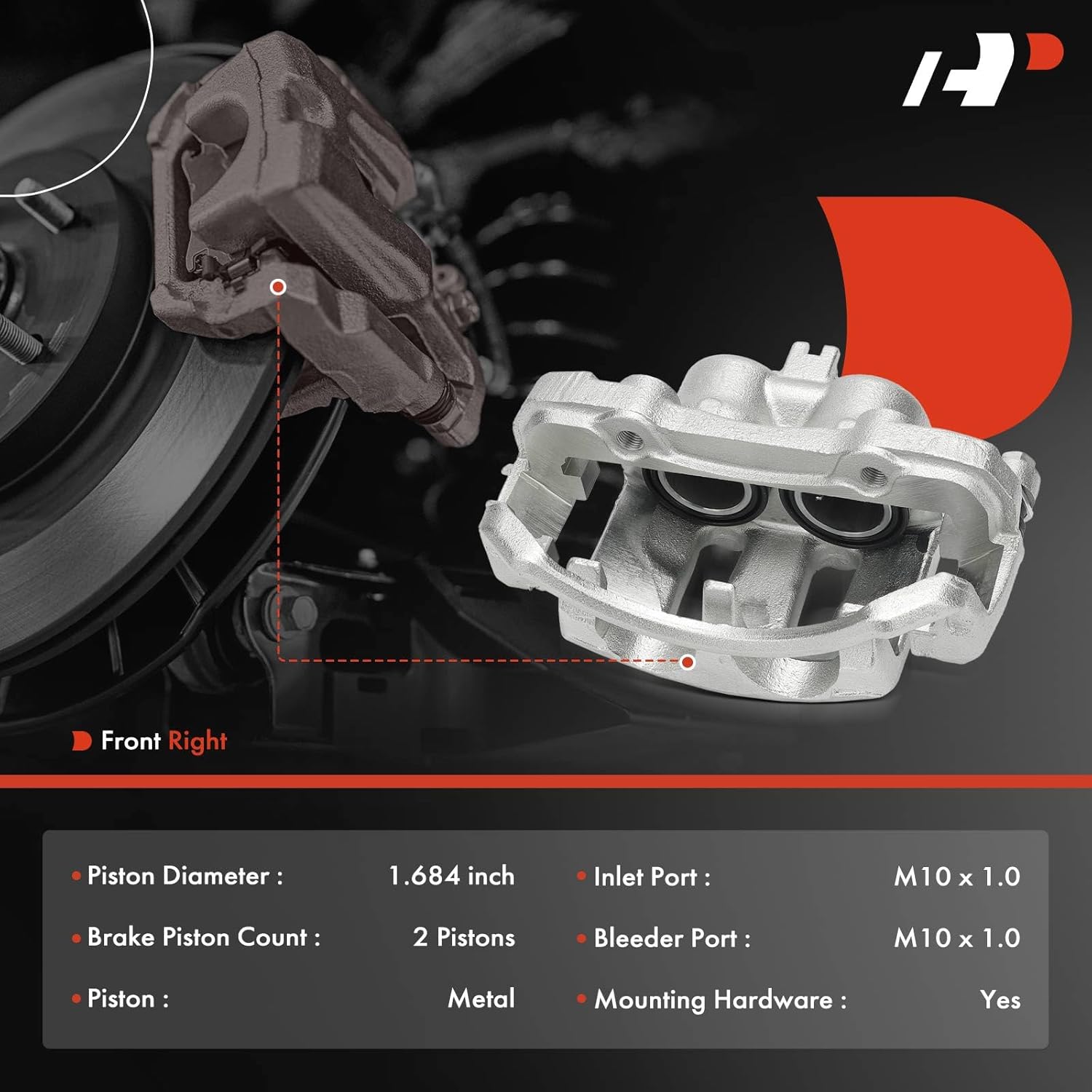 A-Premium Disc Brake Caliper Assembly with Bracket Compatible with Select Nissan Models - D21 1986-1989 V6 3.0L, Pathfinder/Van 1987-1988 - Front Right Passenger Side