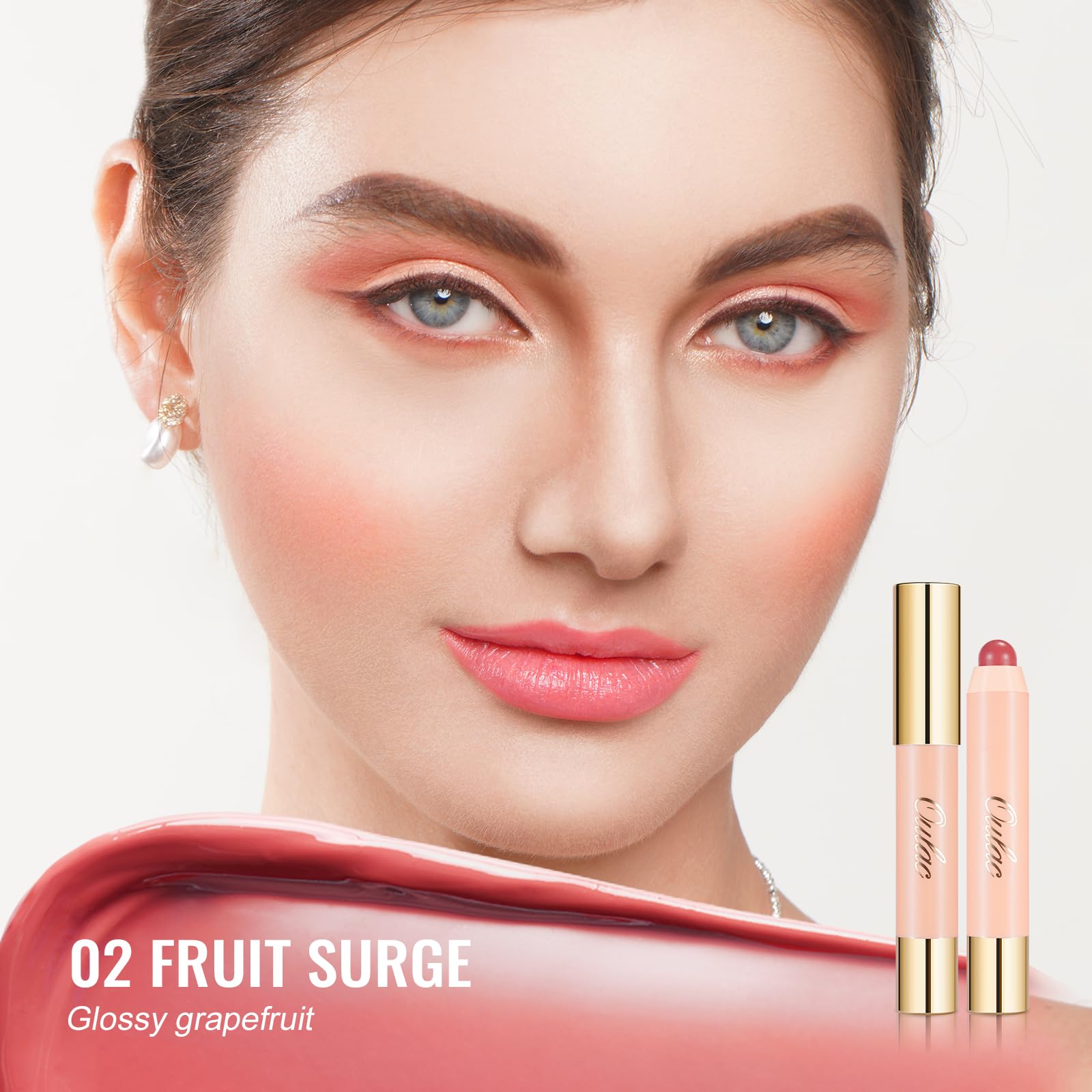 Oulac Pink Lipstick - Lipstain and Blush Duo, Tinted Lip Balm, Moisturising and Nourishing, Glossy Finish, Vegan, Fruit Surge(02) - Image 2