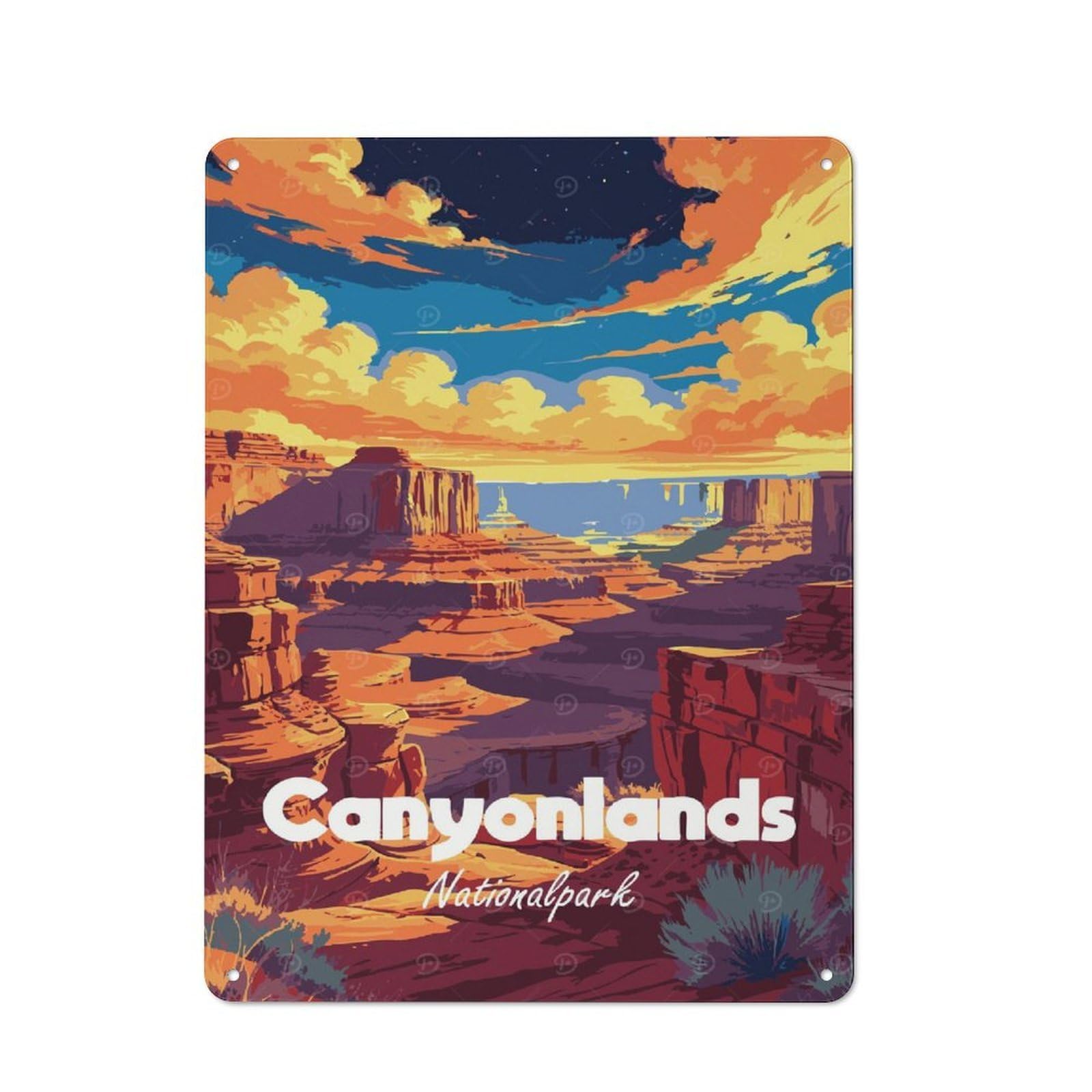 Junmoney Style-21 Canyonlands National Park Illustration Rustic Tin Sign 40X30cm For Living Room Wall, Suited To Home Wall Decor Collectors