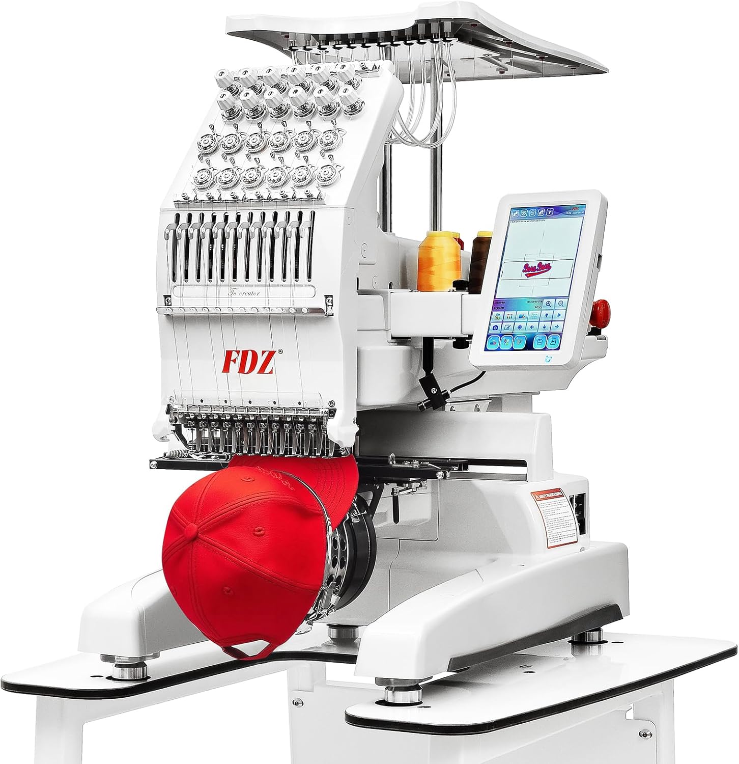 Embroidery Machine with 12 Needles, 9.45" x 12.60" Embroidery Area,1200SPM Max Speed,7In Touch Screen, capable of embroidering on 3D Caps, Flat, T-shirt and more，Wifi Available
