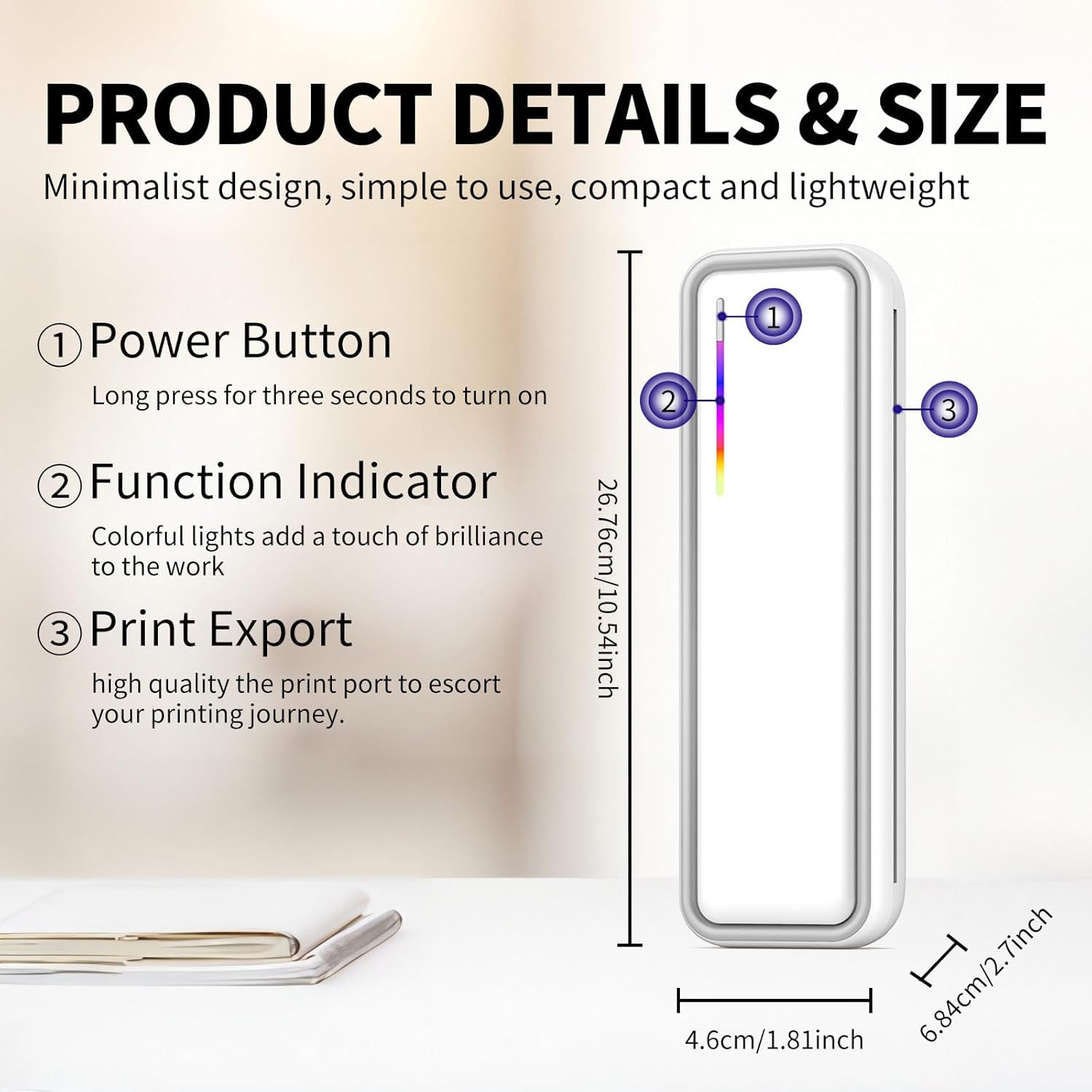 Mini Portable Bluetooth Thermal Printer X9 - Inkless Wireless Printing, A4 Paper Supported, Compatible with Android/iOS/Windows, Includes 1 Roll HD Paper (19-20 Sheets), White/Black (White)