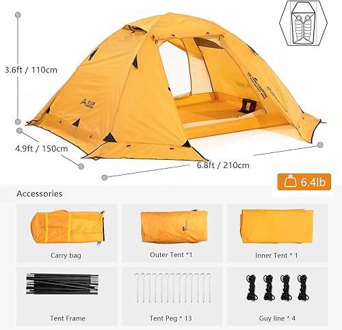 Miniatura 2 de BISINNA Tienda de campaña para 4 estaciones para mochileros, tiendas de campaña de invierno para 2 personas, ligeras, para clima frío, impermeable,