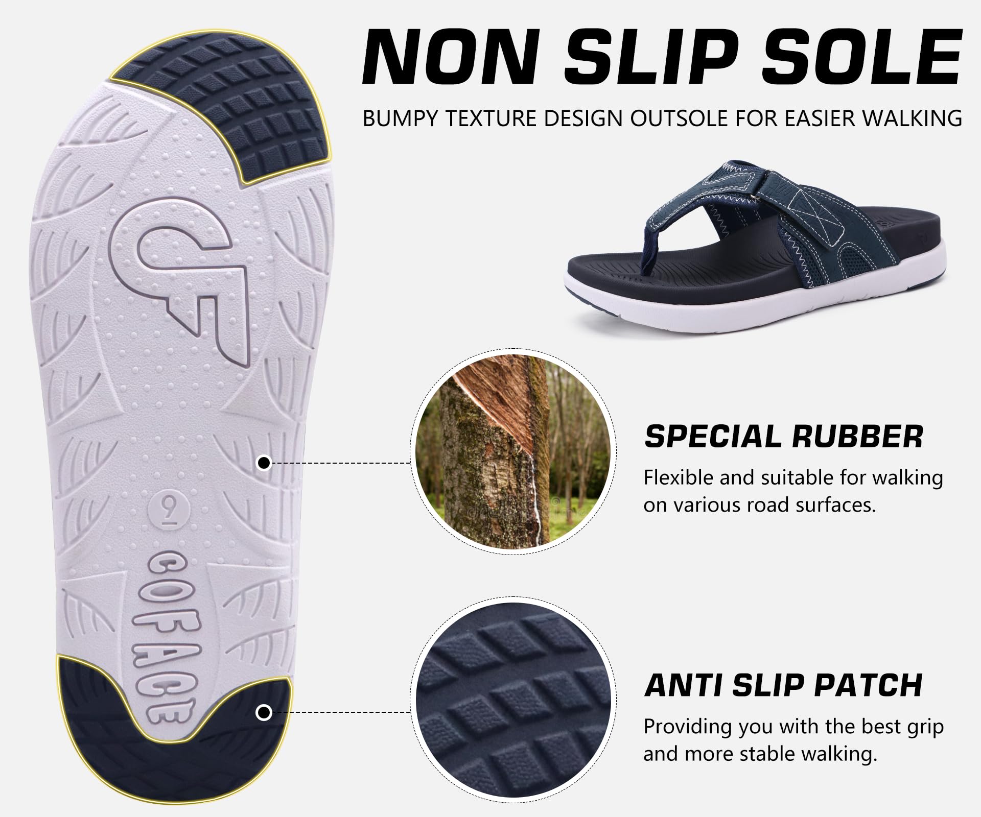 COFACE Tongs Homme Sandales de Sports Soutien de Voûte Plantaire Orthopédiques Réglable été Flip Flop Chaussures de Plage Piscine Antidérapant