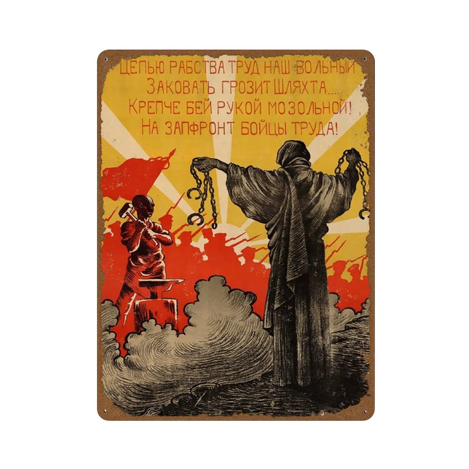 peiyeety The Nobility Threatens Our Free Labor with The Chain of Slavery 1920 Vintage Russian Soviet Communist Socialism Poster Novelty 12x16 Tin Sign Metal Poster Wall Funny Man Cave Cool Wall Door