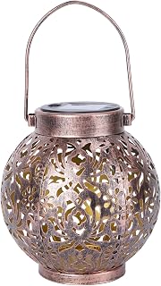 BESPORTBLE Lámpara Colgante Decorativa para Exteriores de Hierro Hueco Ovalada con Led Solares para Jardín Color Marrón para Césped Y Patio