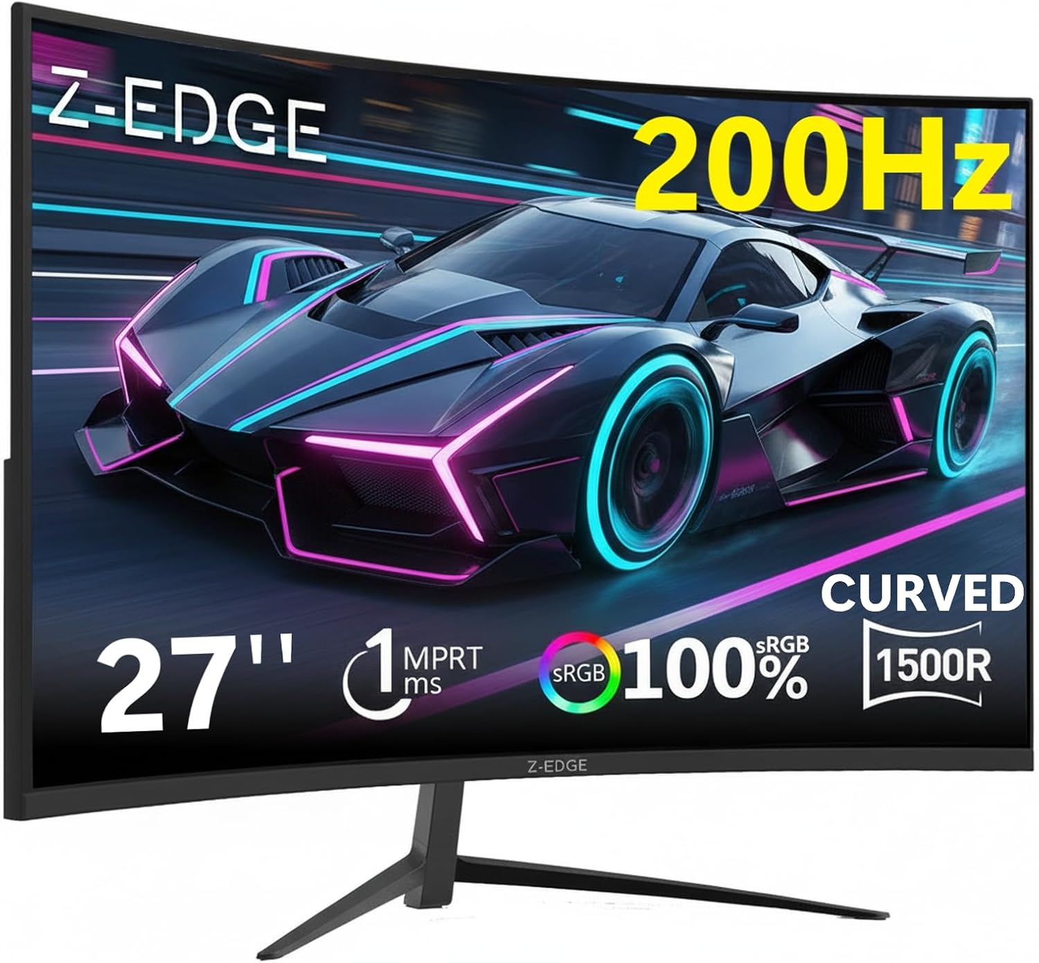 Z-Edge 27" Curved Gaming Monitor, FHD 1080p, 200Hz, 1500R VA, HDR10