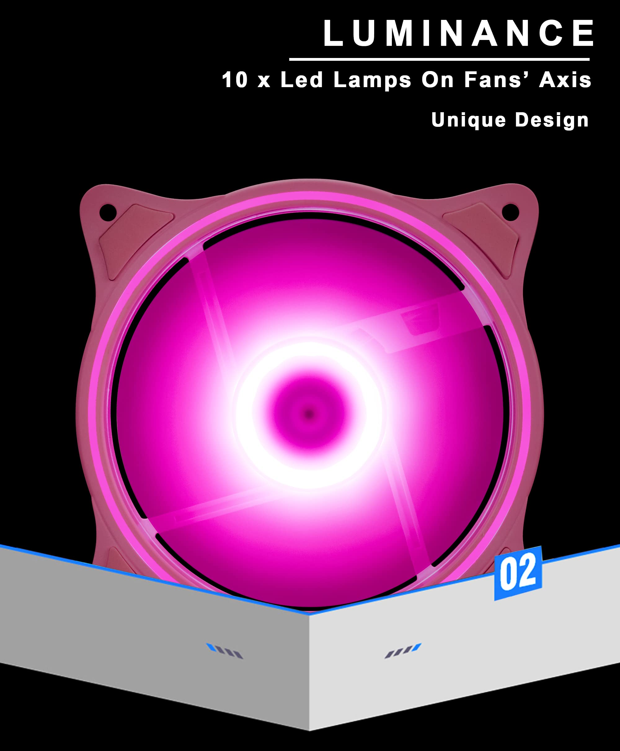Lot de 3 ventilateurs de refroidissement silencieux 120 mm LED rose 12 V avec triple boucle lumineuse pour PC/CPU/boîtier