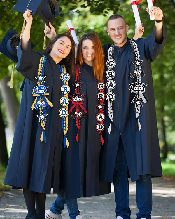 CiyvoLyeen Graduation Leis with Glitter Pins Class of 2026 Decoration Handmade Double Braided Ribbon Garland for Graduate Her Him High School University Graduation Gift Idea (Black & Silver) by CiyvoLyeen - Image 5