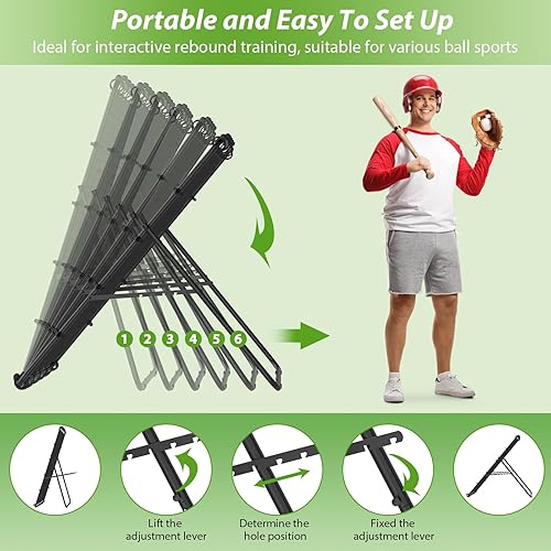 Miniatura 3 de LIANTRAL Red de rebote de béisbol, entrenador de rebote ajustable para fútbol, voleibol, sóftbol y lacrosse, rebote plegable portátil para práctica