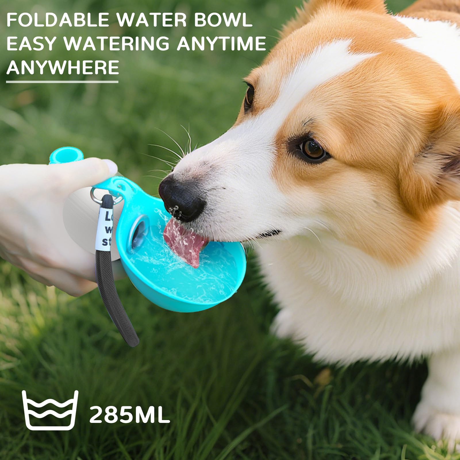 Botella para perros para viajes, 285 ml, de acero inoxidable, botella de agua con cuenco, para perros, portátil, de viaje, a prueba de fugas, botella compacta para perros para viajes (D) — view 4