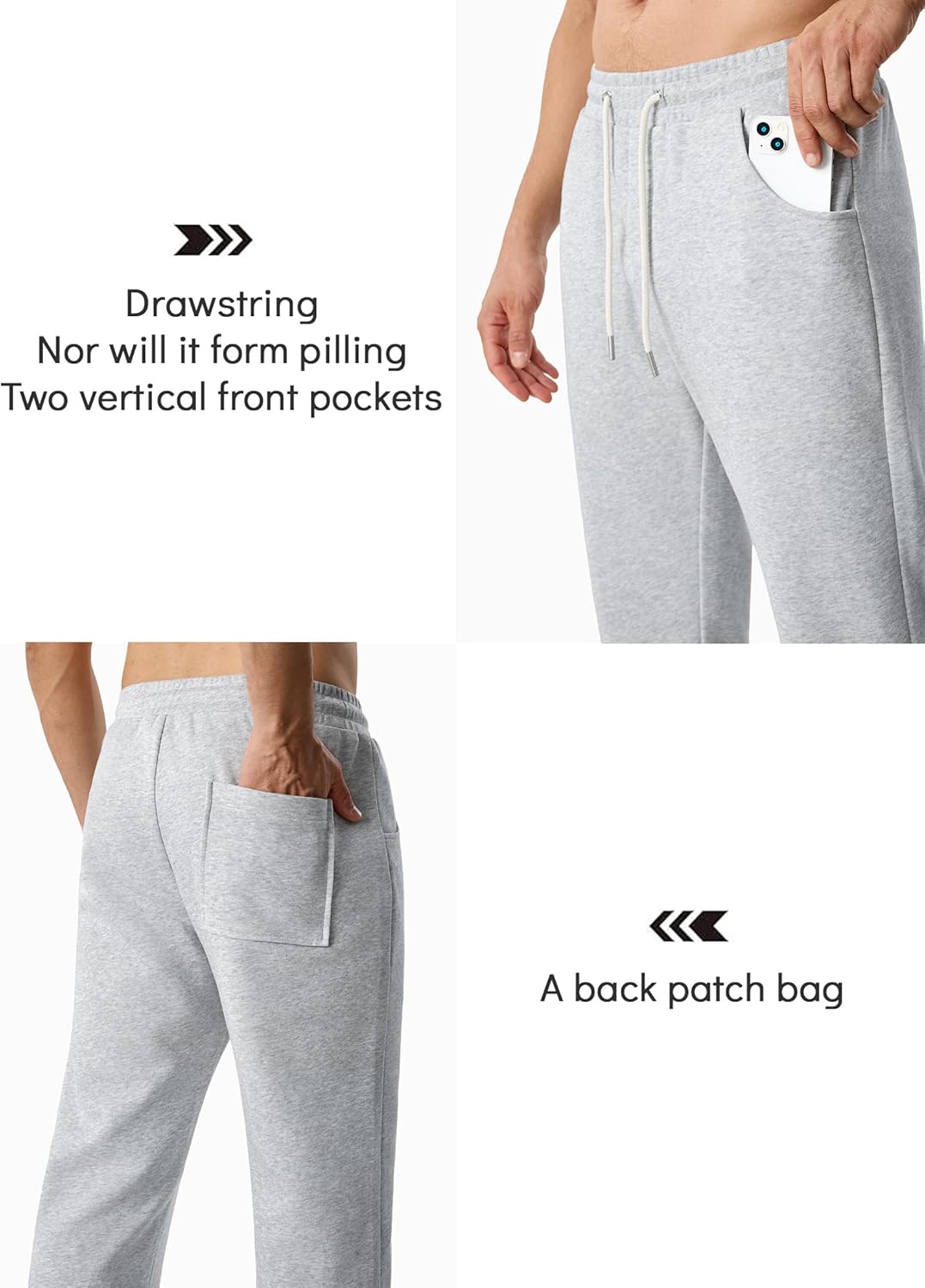 Mens Baggy Sweatpants Wide Leg Jogging Casual and Drawstring Open Bottom Sports Pants with Pockets - Image 4