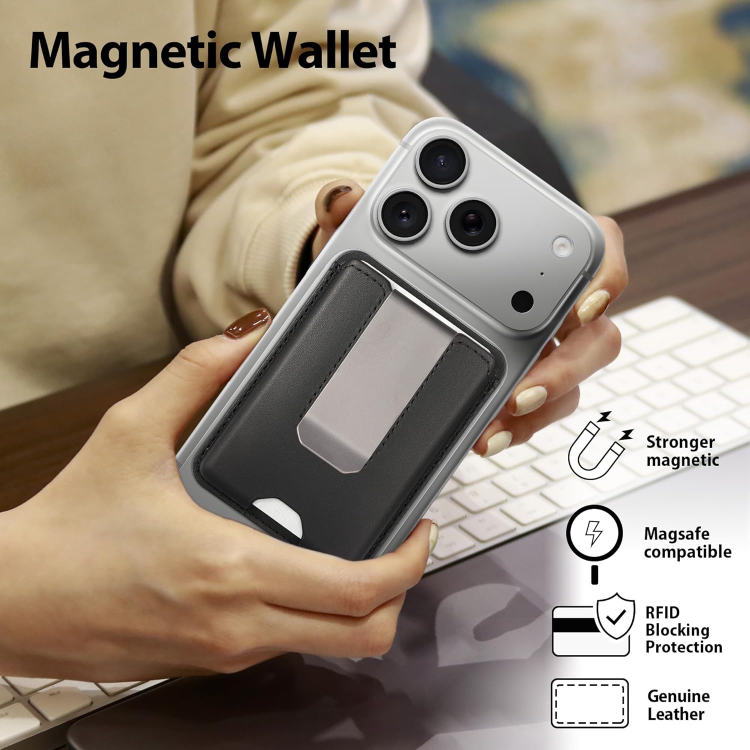 For Magsafe Wallet with Money Clip, Mens Minimalist Wallet 2-3 Cards, Leather Strongest Magnetic Wallet for iPhone 17/16/15/14/13/12 Series, RFID Blocking Card Wallet (Black) - Image 5