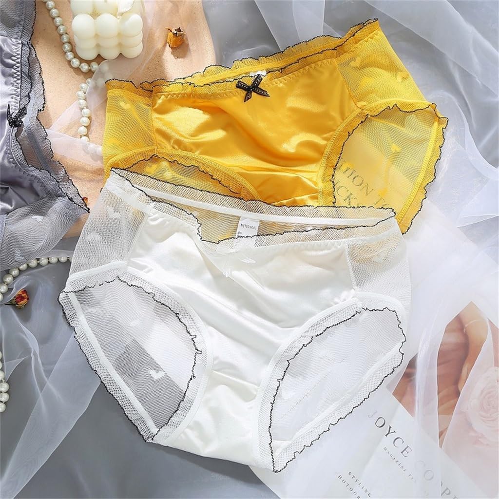 Lace Panties Female Sense of Cute Peach Heart Mesh Satin Hot Triangle Low Waist Bottom
