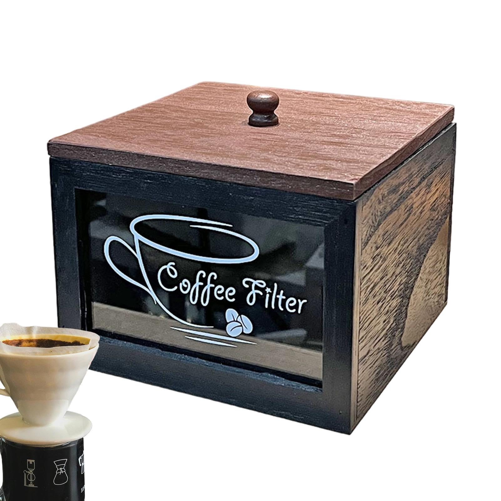 Support de filtre à café anti-poussière boîte bois pour ranger le comptoir