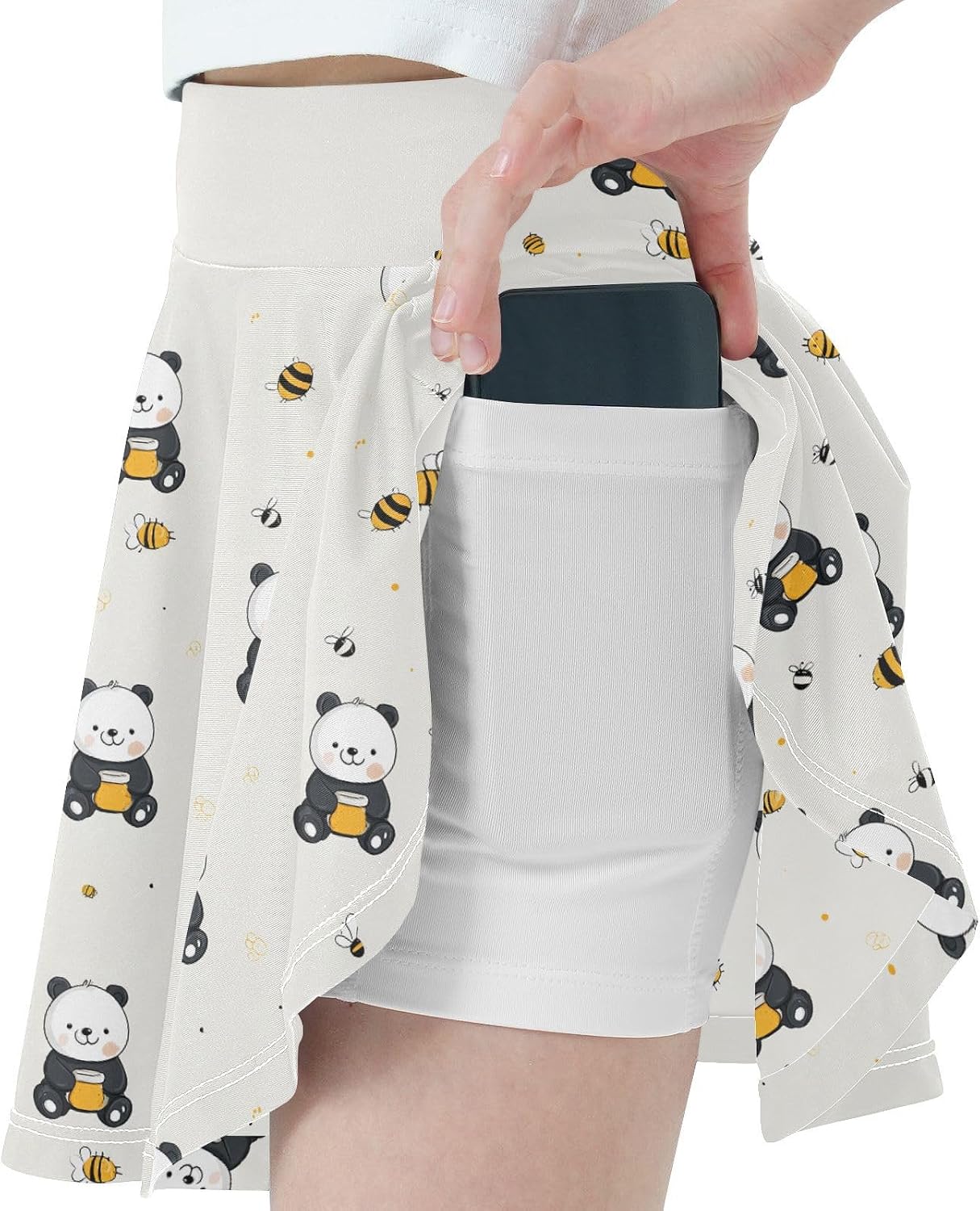 visesunny Smile Bear Bee Girl's Golf Skirt Athletic Tennis Skort Sport Activewear with Double Layer Pockets