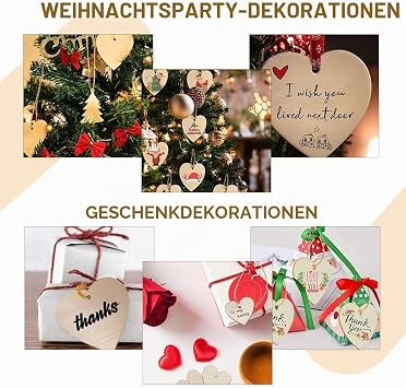 Wooden Heart Discs Set - 50 Pieces Heart Pendants for Labelling Confetti Decoration for Wedding Small Decoration with 10 m Jute Cord