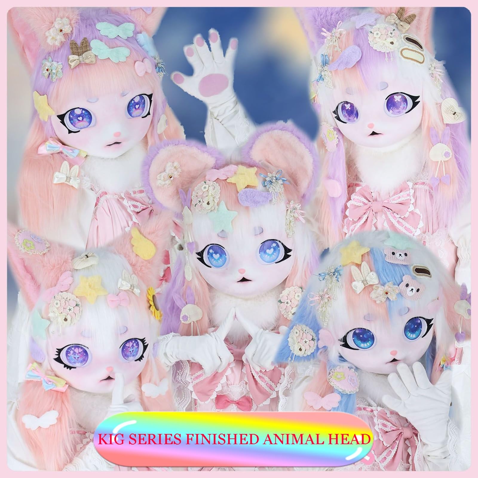 Maska na głowę dla dorosłego kota, kaptur z futrzanym zwierzęciem, miękki pluszowy Kawaii Anime Cosplay maska ​​na Halloween i imprezy(K)