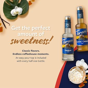 Torani Sugar Free Vanilla Syrup and Sugar Free Classic Caramel Syrup Variety 2-Pack, Coffee Syrups for Drinks, 12.7 Fl Oz Ea