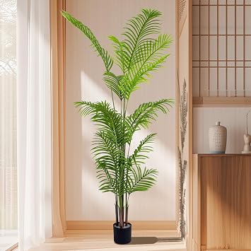 Artificial Palm Tree 6 FT Tall 1Pc Artificial Plants with Pot Topiary Trees for Outdoor Fall Decorations Front Porch Indoor Home Standing Fake Green Decor