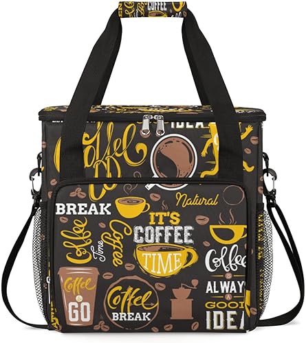 Bolsa de transporte de viaje para cafetera, color amarillo, para café, compatible con Keurig K-Mini o Plus, portátil, con bolsillos para cápsulas