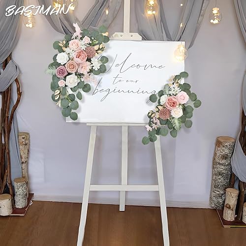 Miniatura 3 de BASIMAN Artificial Flower Swag Set of 2 for Wedding Welcome Sign Floral Decoration and Wedding Signs for Ceremony Reception(Red)