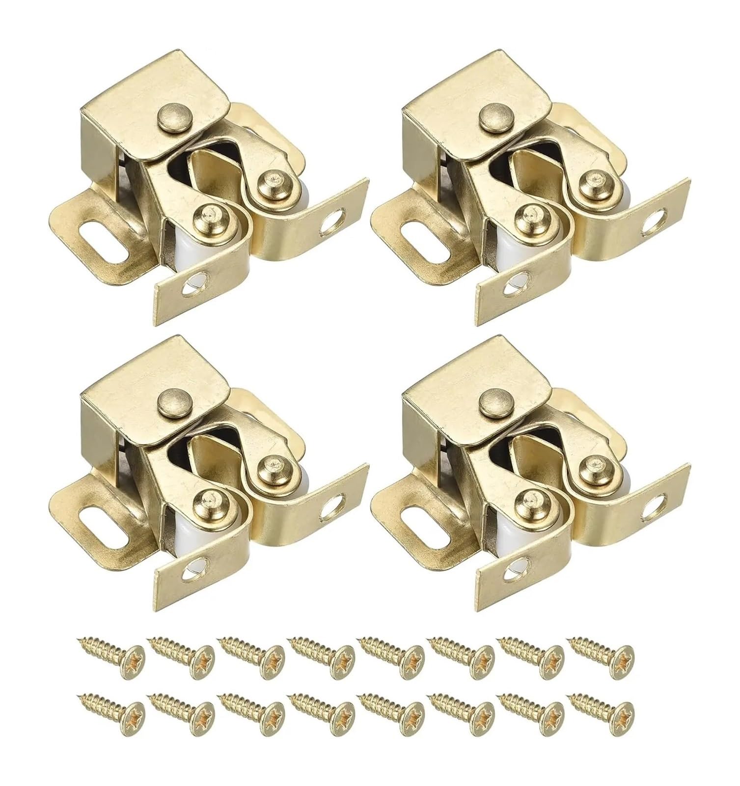 4Pcs Cabinet Latch Double Roller Catch Lock Stop Clamp Closer Closure Hardware for Kitchen Closet for Furniture(Yellow)
