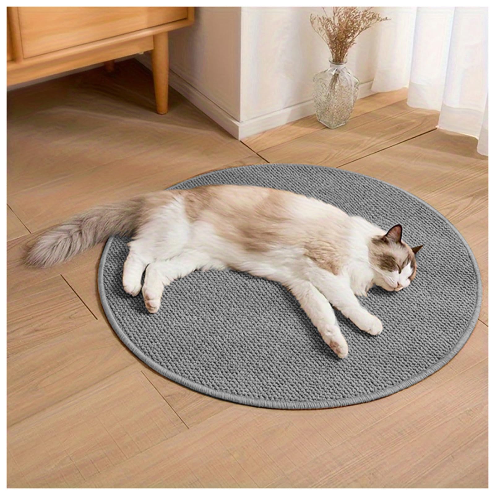 Tapis rond en sisal gris 80cm lavable pour salon et entrée moderne