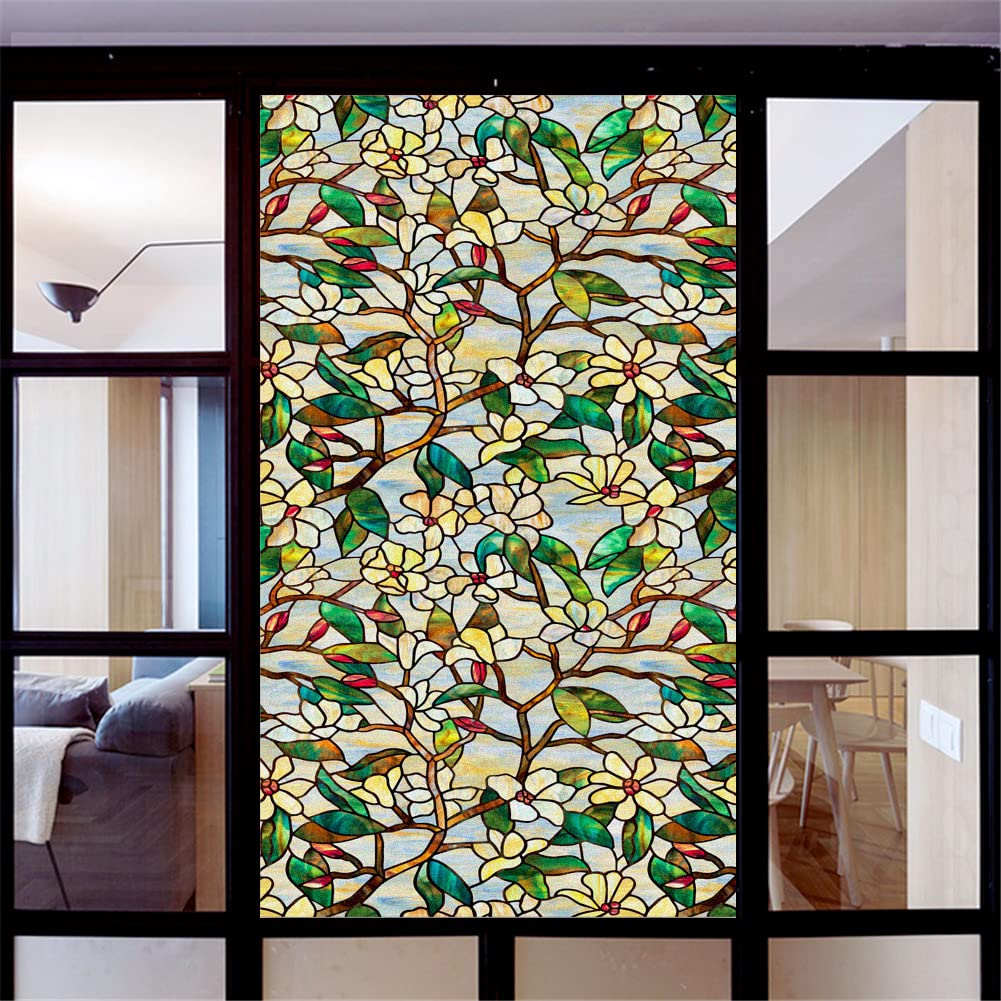 Folie okienne Prywatność Folia okienna Dekoracyjne storczyki leśne Naklejki witrażowe Bez kleju Statyczne przyleganie Matowa folia do przyciemniania okien (Size : 60x200cm)