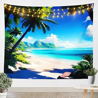 Feelyou ocean beach palm-tree tapestry
