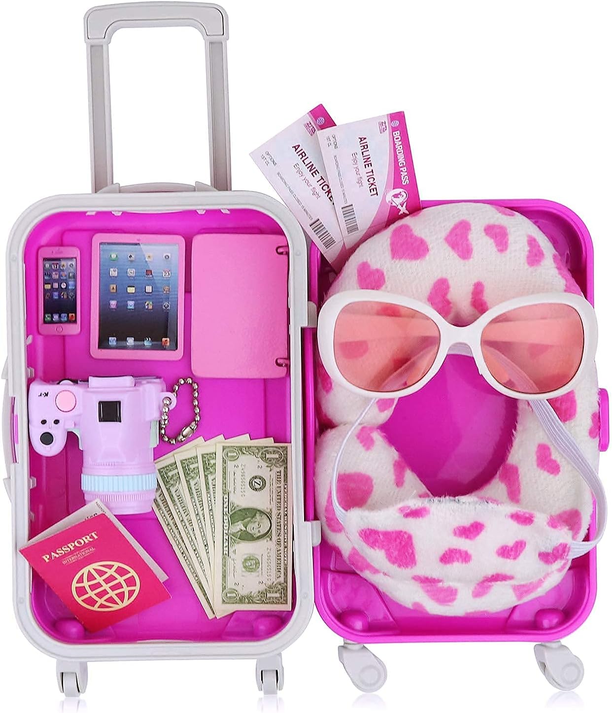 ZITA ELEMENT 16 Pcs American 18 Inch Doll Suitcase Luggage Travel Set for Girl 18" Doll Travel Carrier Storage, Including Suitcase Pillow Blindfold Sunglasses Camera Computer Cell Phone Ipad,ect : Toys & Games