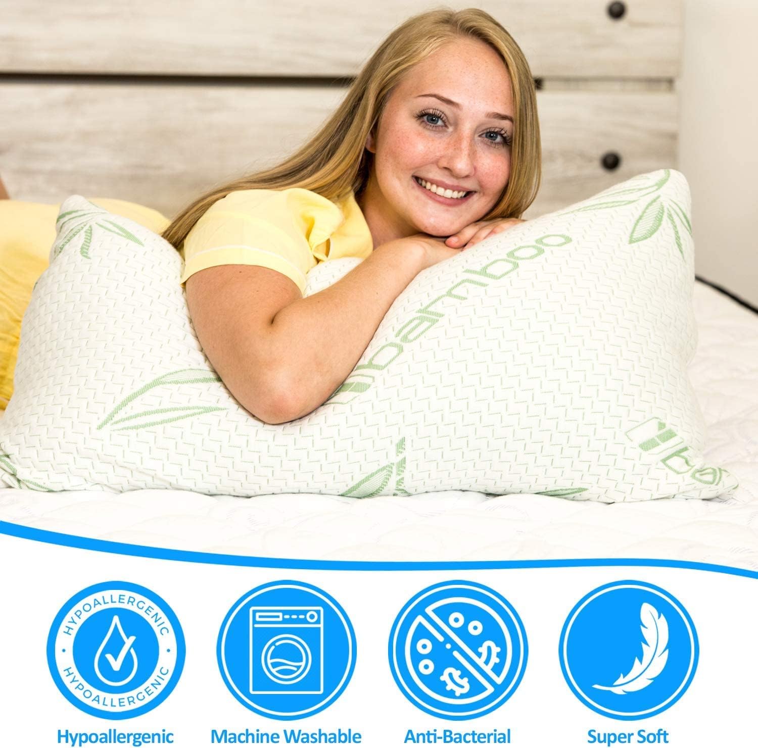 2 Pack King Size Rayon Derived from Bamboo Pillow, Cooling Shredded Memory Foam Bed Pillows Sets for Back, Stomach, Side Sleepers, Adjustable to Soft / Firm, Washable Cover, King (Pack of 2)