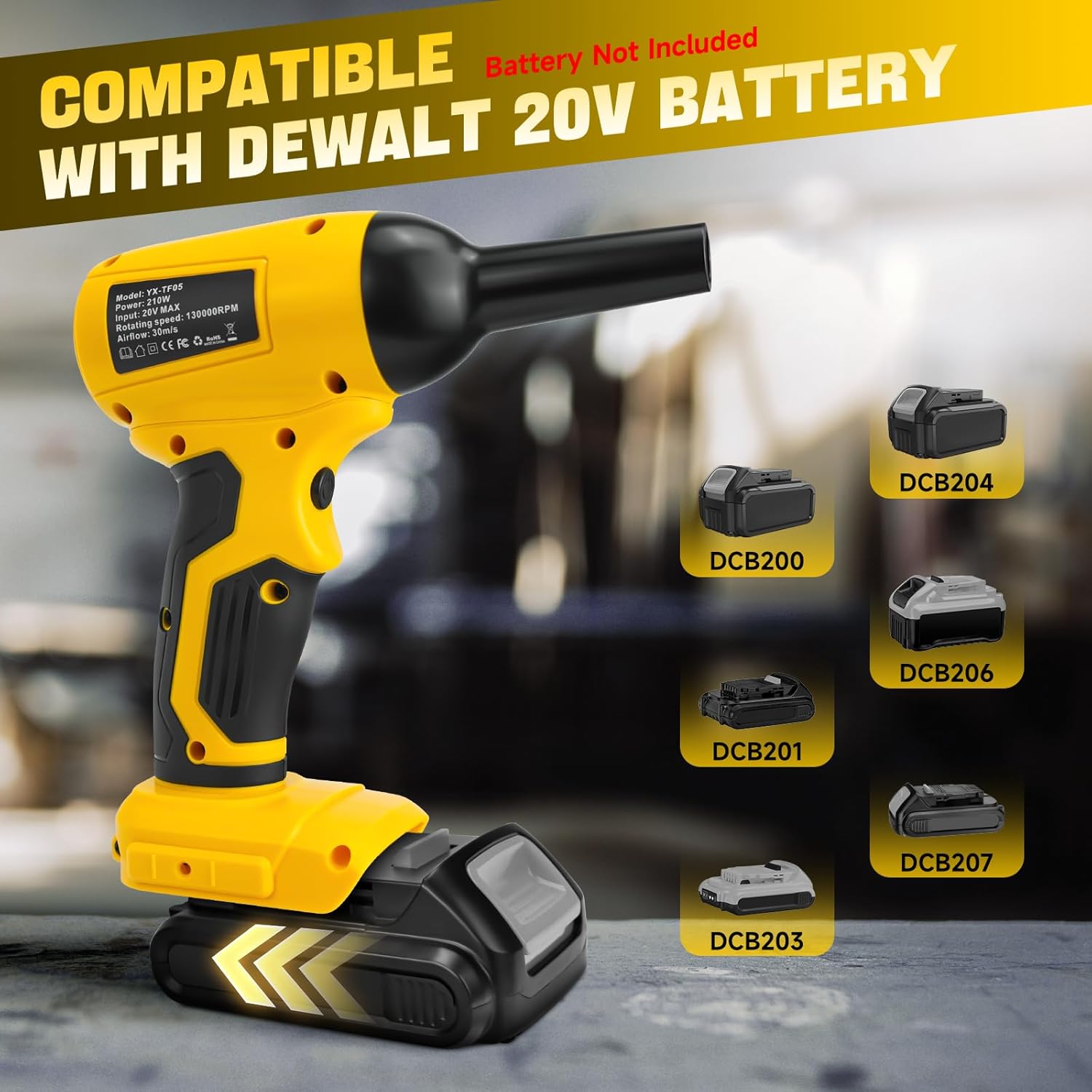 Electric Cordless Turbo Fan Blower, Leaf Blower for Dewalt 20V Battery, 130000RPM Handheld Jet Fan, Variable Wind Speed, for Cleaning and Drying (Battery Not Included) - Image 6