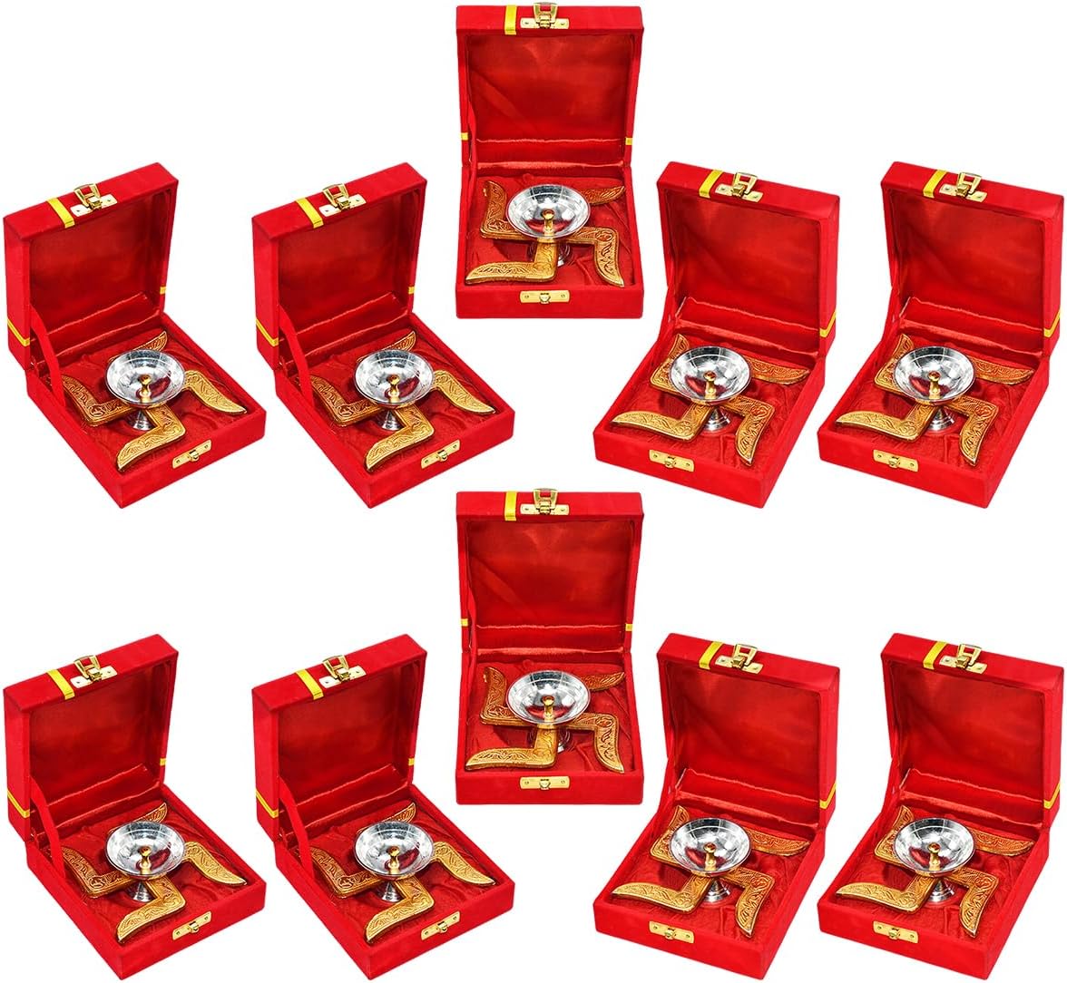 - Saugat Traders Diwali Corporate Bulk Gifts for Employees, Clients - Pack of 10 Swastik Diya with Velvet Gift Box for Corporate Office, Family, Friends - Spiritual Housewarming Return Gifts
