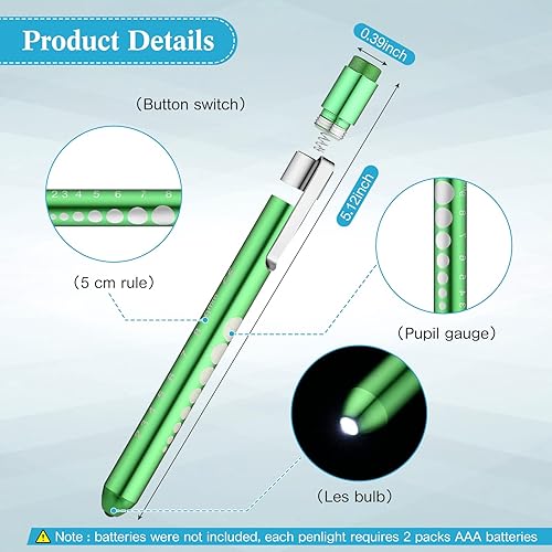 Miniatura 3 de Paquete de 8 tijeras de vendaje y luz para bolígrafo, lápiz LED con vendaje de calibre de pupila, tijeras médicas de acero inoxidable para