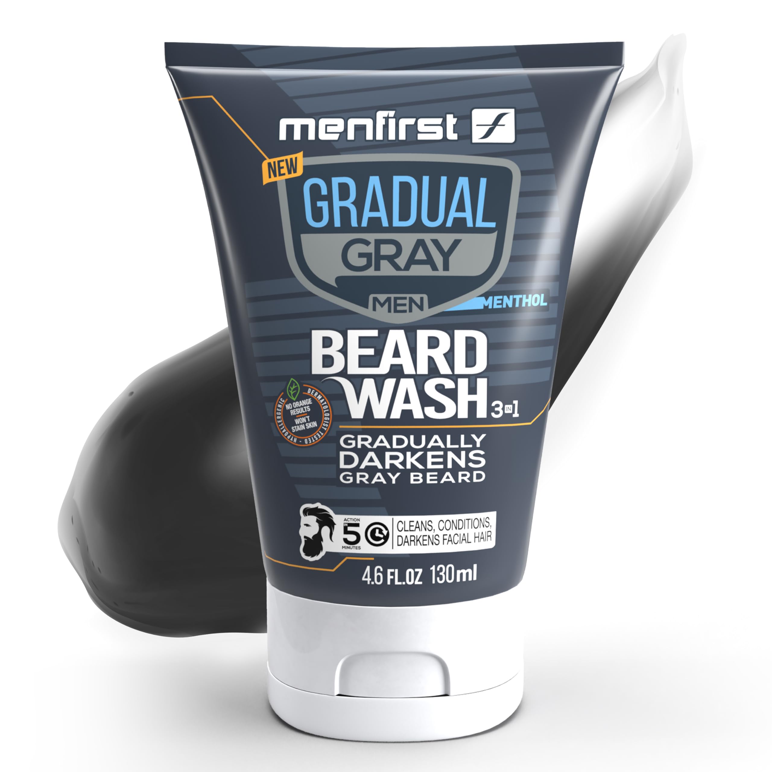 MENFIRST Gradual Gray Darkening Beard Wash For Men, Facial Hair Wash Cleans, Conditions, And Gradually Reduces White Beard Color w/Every Wash, Natural looking results - Clean Ingredients, 4.6 oz