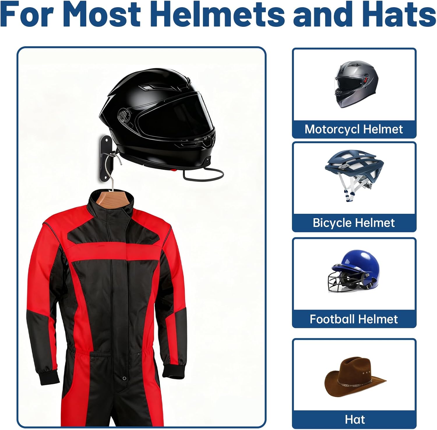 4 Pcs Helmet Holder Wall Mount, Wall Mounted Motorcycle Helmet Hook Rack with Screws for Equestrian Motorcycle Hat Rack (Black)