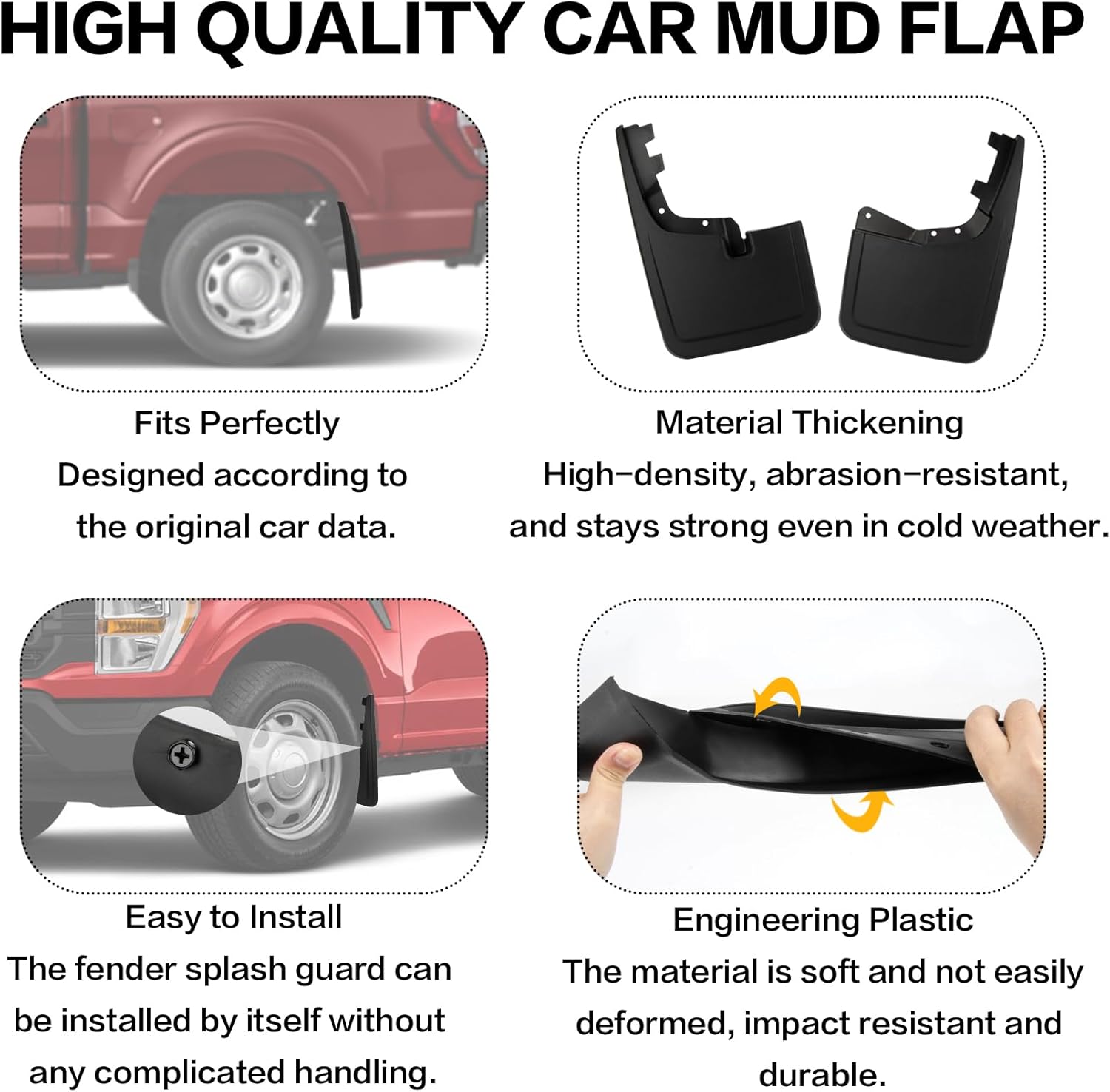 PSLER Fit for F-150 F150 2021 2022 2023 2024 2025 (Without Mudguard Flares) Mud Flaps Set of 4PCS Mud Guard Kit Splash Guards Mudguards Mudflaps with Hardware Kits Accessory Front and Rear Accessories