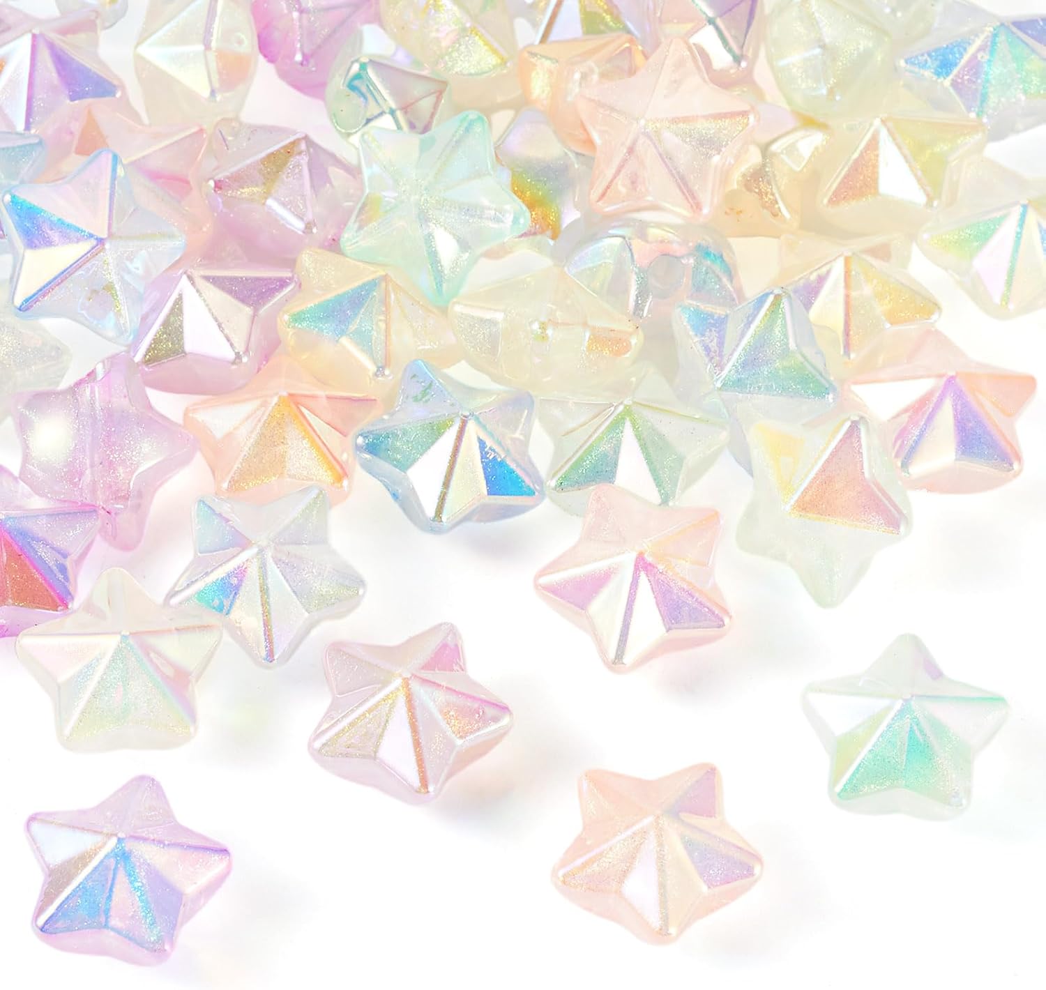 50Pcs Glow in The Dark Acrylic Star Pony Beads Iridescent Large Pentagram Shaped Pastel Color Changing Kandi Spacer Beads for Women Crafts DIY Bracelets Jewelry Making Supplies 22x21mm - Image 8