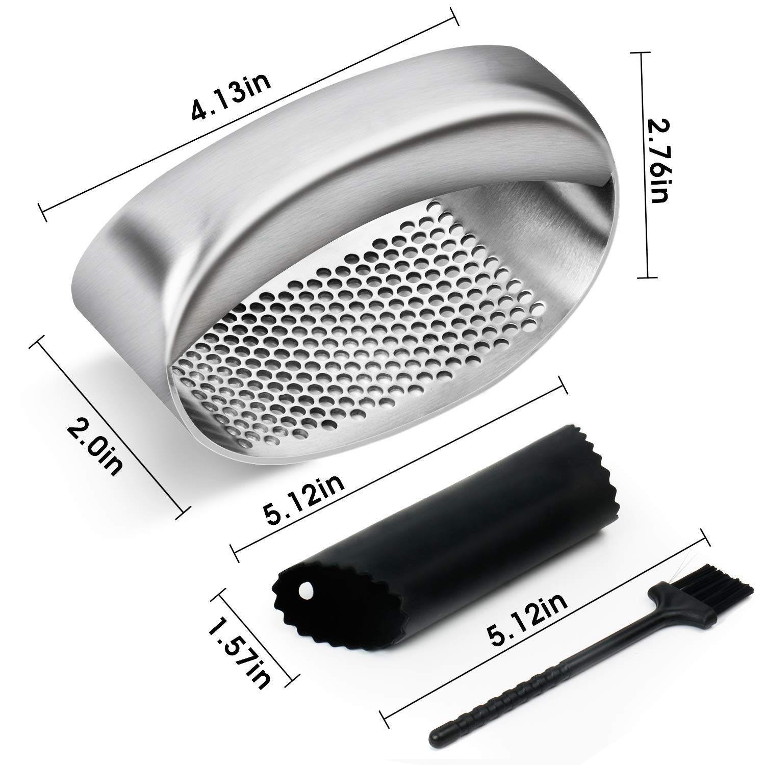 LAMY Prensa de ajo, picadora de ajo de acero inoxidable, trituradora de ajo profesional de grado alimenticio para cocina, juego de picador de ajo premium con tubo de silicona, pelador de ajo y cepillo